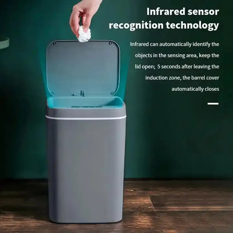Bidone Spazzatura Elettrico 16 Litri Con Sensore Automatico Touchless Cucina Bagno Impermeabile Coperchio