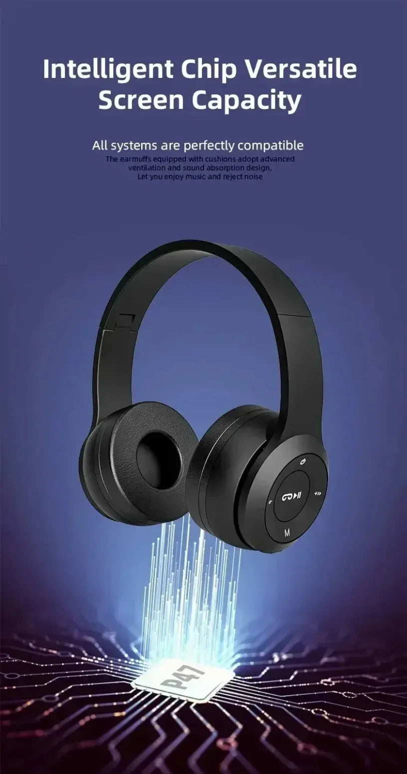 Cuffie Bluetooth P47 Con Microfono Pieghevoli HiFi Bassi Profondi Auricolari Stereo Per Smartphone TV Giochi
