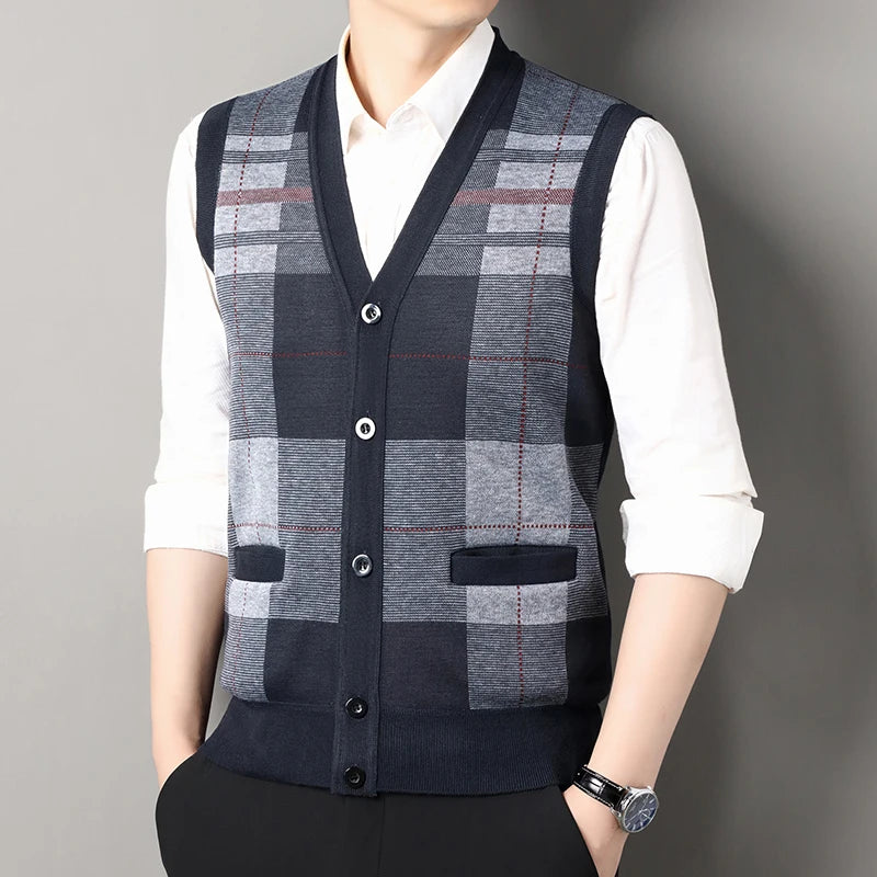 Gilet Maglione Da Uomo Con Scollo A V Senza Maniche Lavorato A Maglia Tinta Unita Con Motivo A Rombi