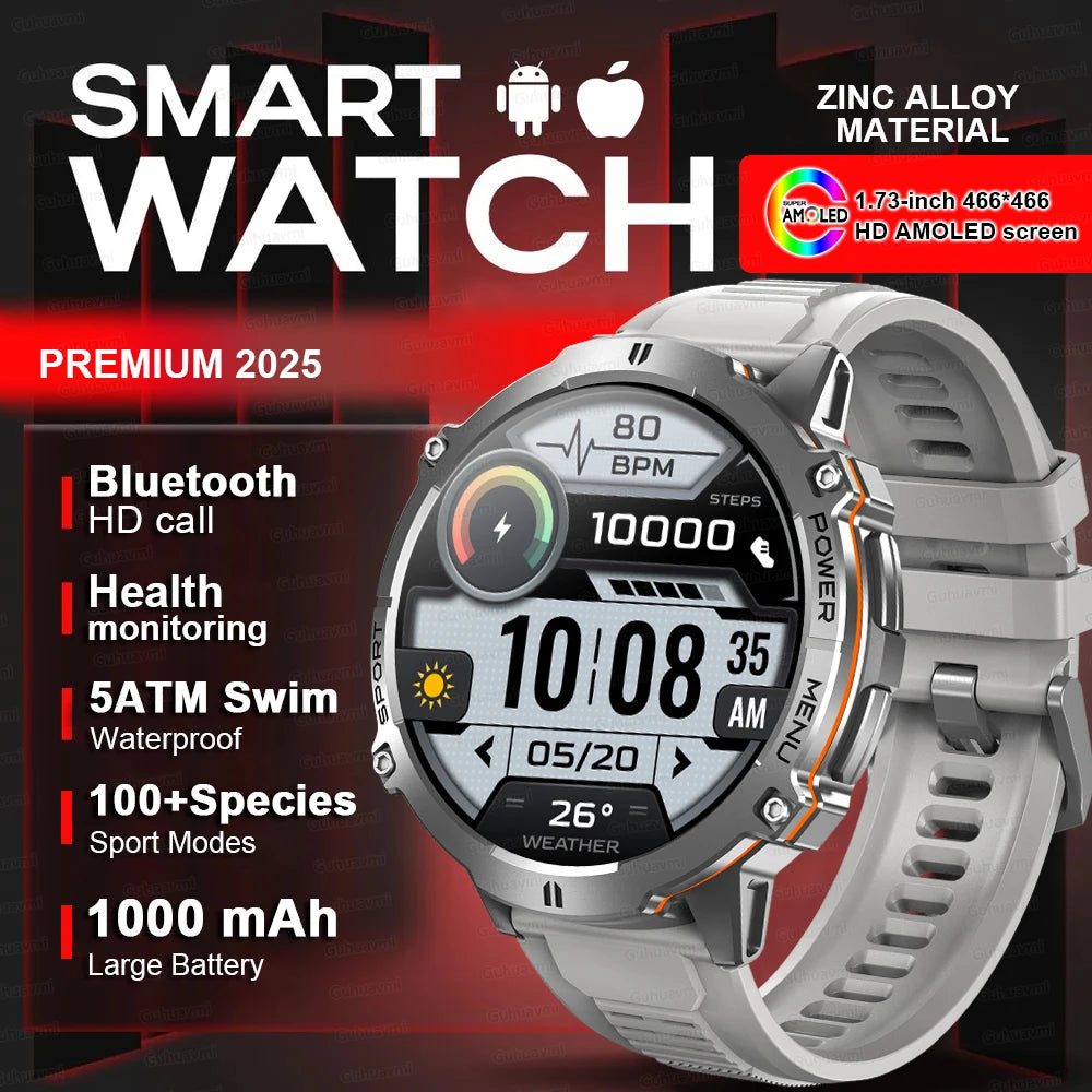Smartwatch Da Uomo Militare T Rex 3 2025 HD AMOLED Chiamata Bluetooth Impermeabile 10 ATM 1000mAh Fitness All Aperto