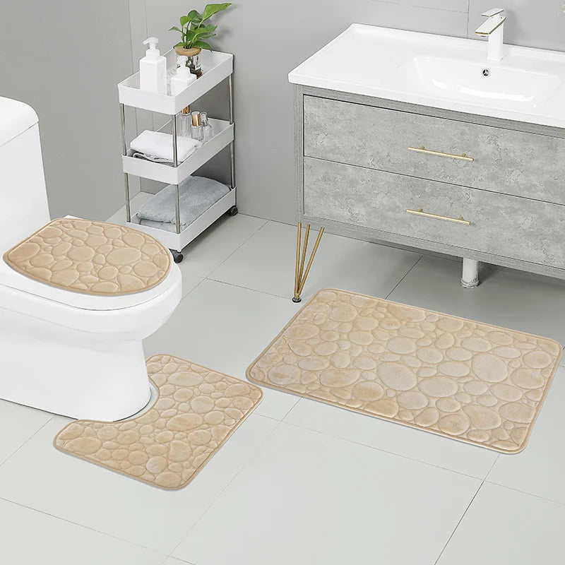 Set Da Tre Tappetini Da Bagno In Microfibra Antiscivolo Assorbenti In Tinta Unita Comodi E Morbidi