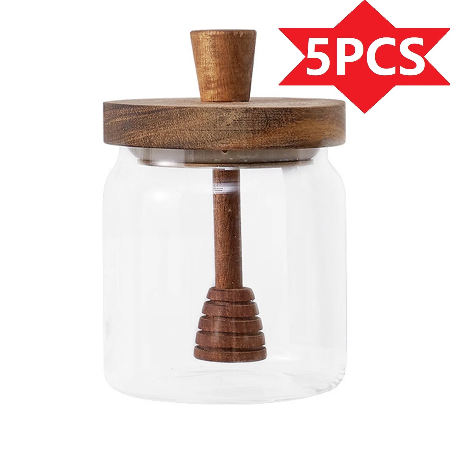 Set Barattoli Sigillati In Vetro Con Coperchio In Legno Contenitori Cucina Trasparenti Bastoncini Immersione In Legno