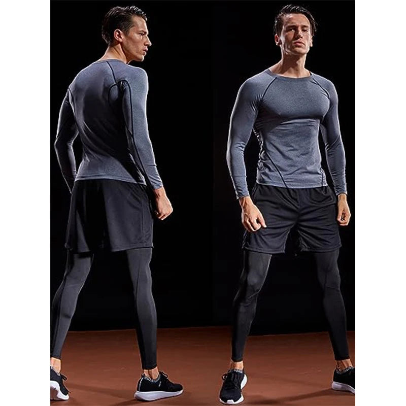 Maglietta Compressiva Uomo A Maniche Lunghe Per Allenamento Elasticizzata Palestra Fitness