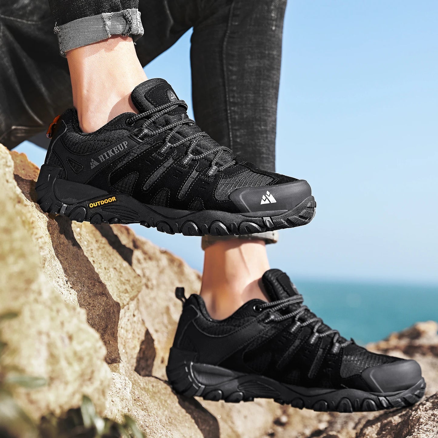 HIKEUP Scarpe Da Trekking Da Uomo In Pelle Scamosciata Impermeabili Traspiranti Esterno Resistente All Usura