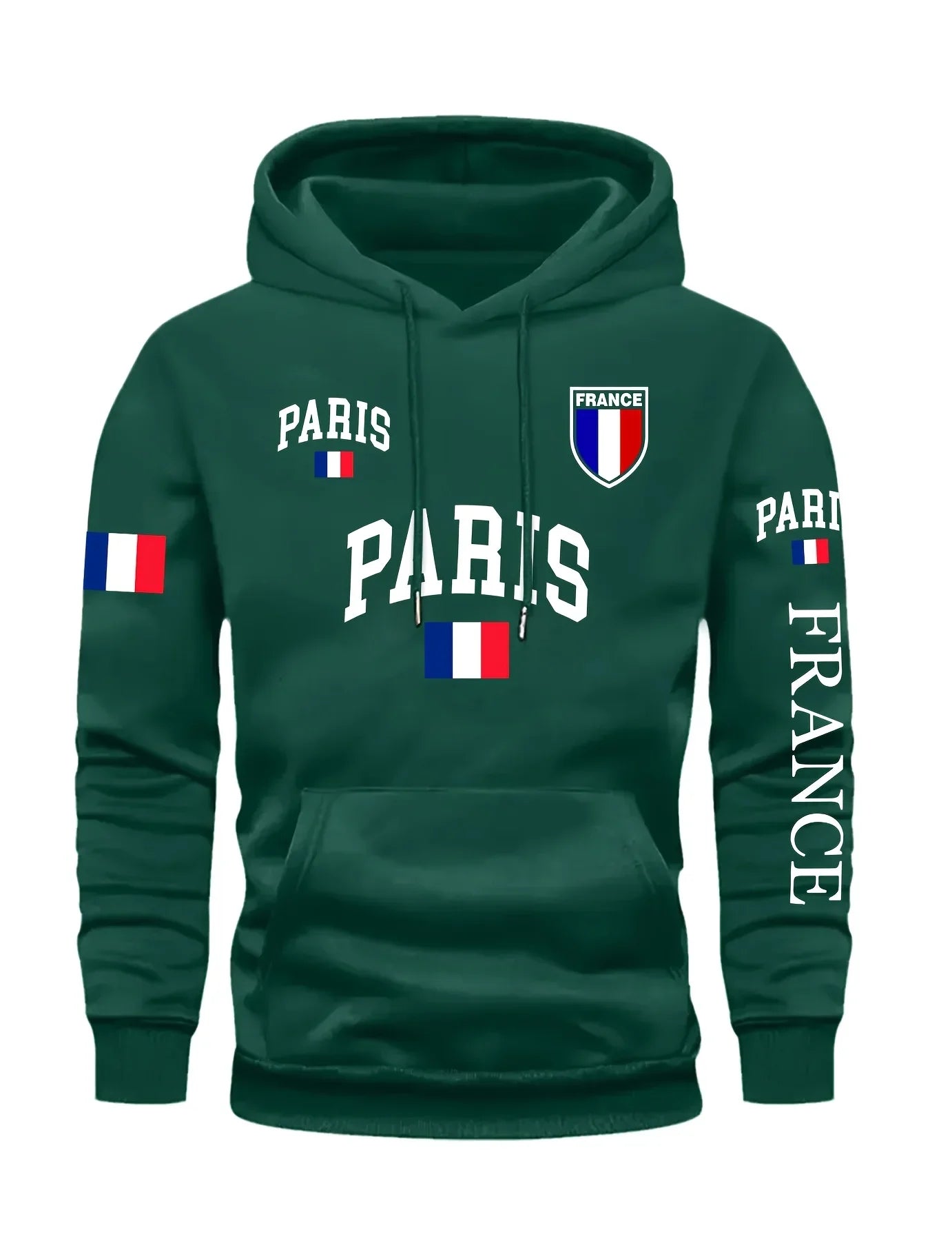 Felpa con Cappuccio da Donna Bandiera di Parigi Stampata Autunno Inverno Abbigliamento Casual Caldo Confortevole