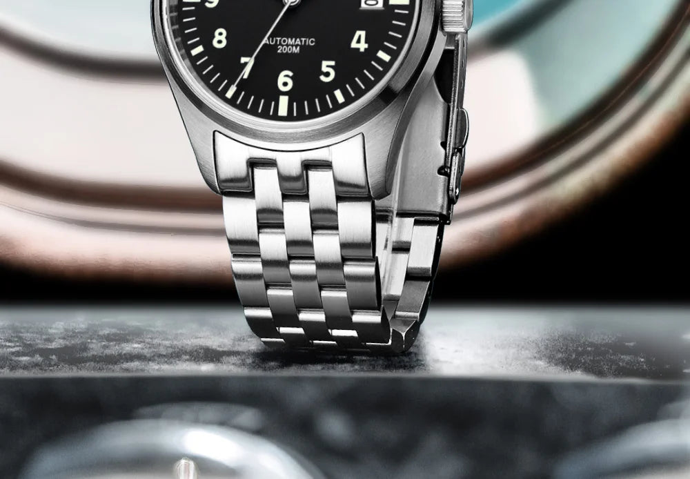 Orologio Meccanico Con Zaffiro 39mm Movimento 8215 Giappone Automatico Da Uomo Impermeabile 200m Luminoso Pilota Retrò