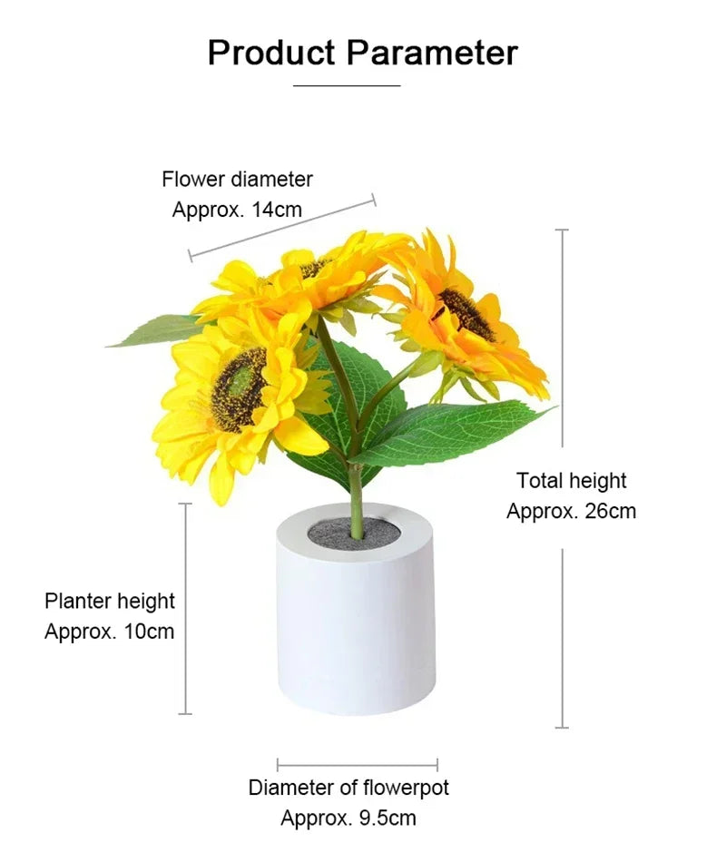 Set Di 3 Luci Notturne LED Ricaricabili Tema Girasole Per Camera Da Letto Comodino Lampade Da Tavolo