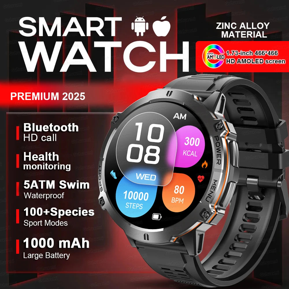 Smartwatch Da Uomo Militare T Rex 3 2025 HD AMOLED Chiamata Bluetooth Impermeabile 10 ATM 1000mAh Fitness All Aperto