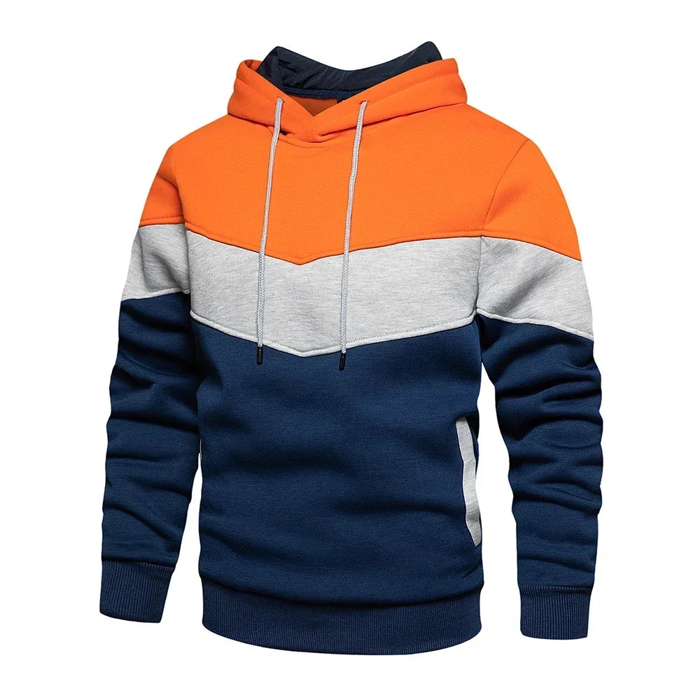 Felpa Patchwork Con Cappuccio Uomo Abbigliamento Casual Ampio Pile Caldo Streetwear Autunno Inverno Sportivo