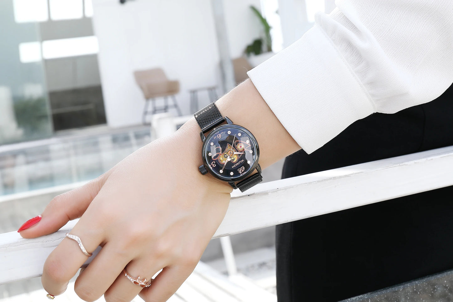 Orologio Meccanico Automatico Da Donna Orkina Classico Scheletrato Lusso Cinturino In Acciaio Inossidabile E Pelle