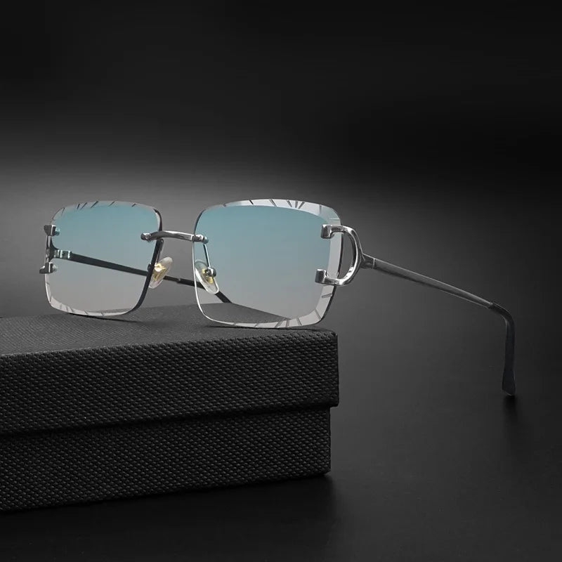 Occhiali Da Sole Quadrati Senza Montatura Uomo Cupronichel Punk Gradiente UV400 Vintage