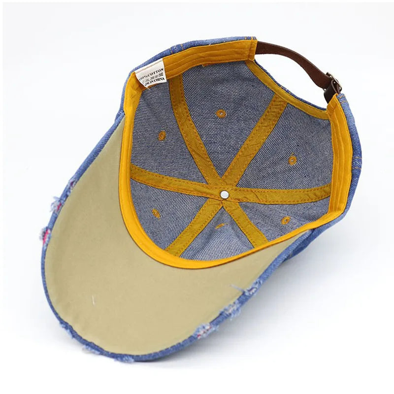 Berretto Da Baseball Da Donna Con Pittura Con Diamanti E Fiore Ricamato In Denim Snapback Estivo Cappello Da Sole