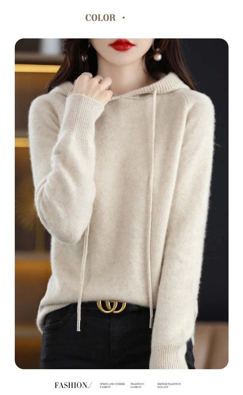Maglione Con Cappuccio Donna Autunno Inverno Maniche Lunghe Tinta Unita Felpa Lavorata A Maglia Con Coulisse Allentate