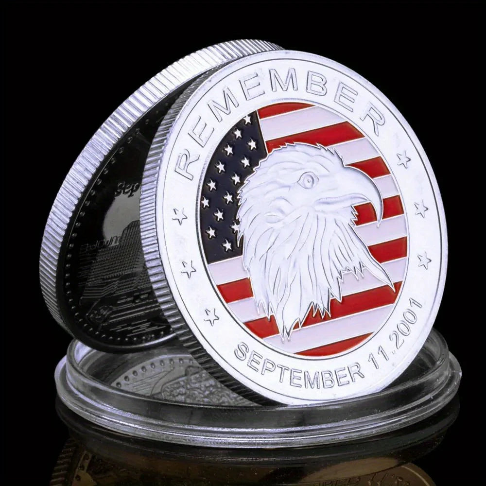 Moneta Ricordo 9.11 2001 Placcata Oro Modello Aquila Commemorativa Da Collezione Souvenir