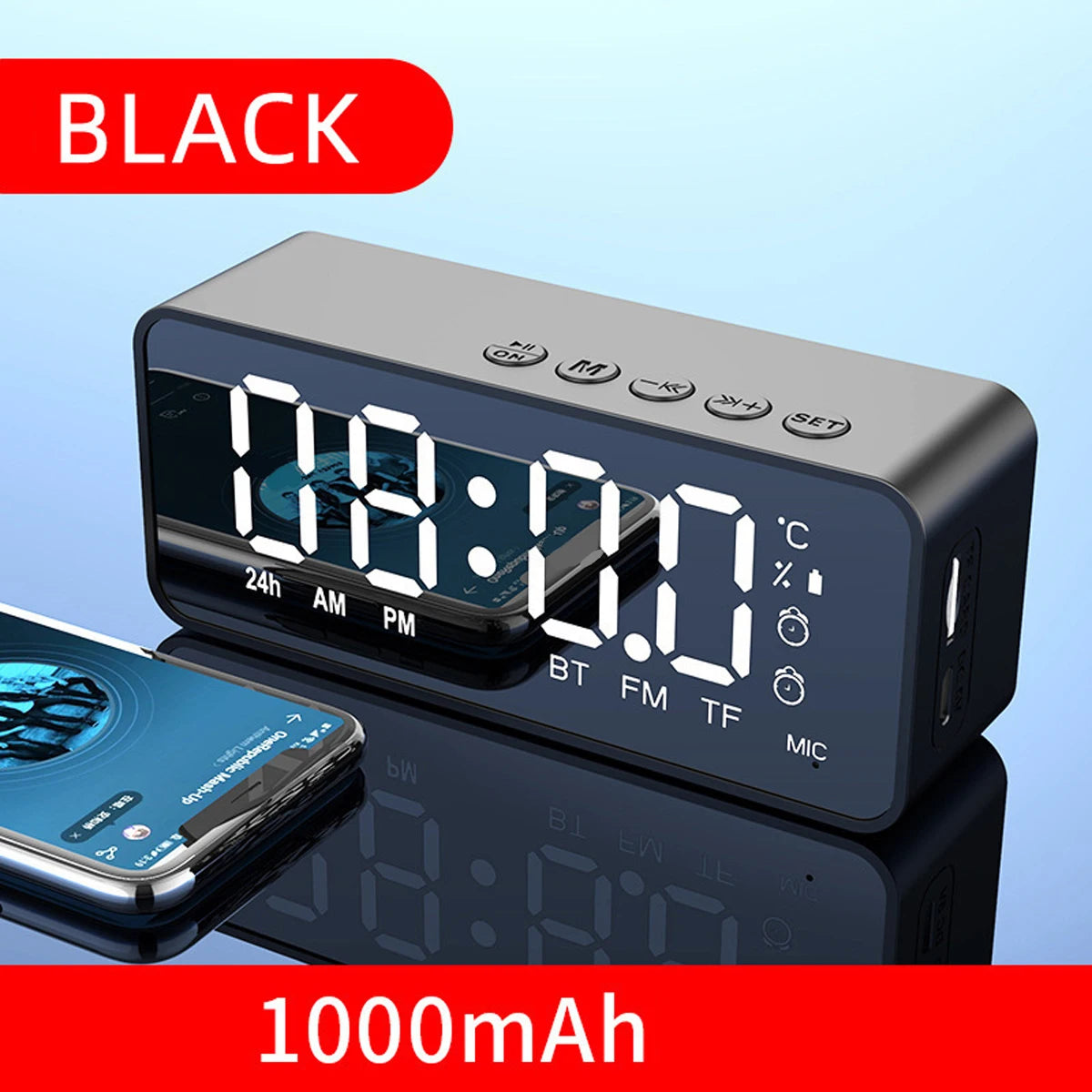 Sveglia Radio FM Con Altoparlante Bluetooth Subwoofer Portatile Con Lampada Integrata E Suono Wireless