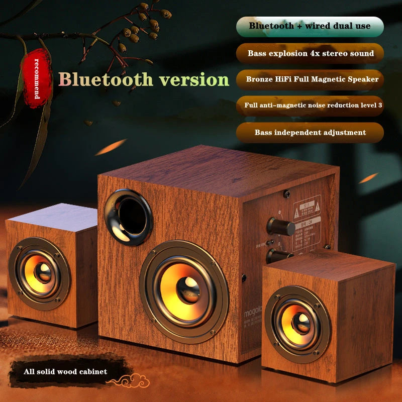 Altoparlante Bluetooth 2.1 Da Tavolo In Legno Con Subwoofer Per PC Notebook Ufficio Casa Suono Pieno