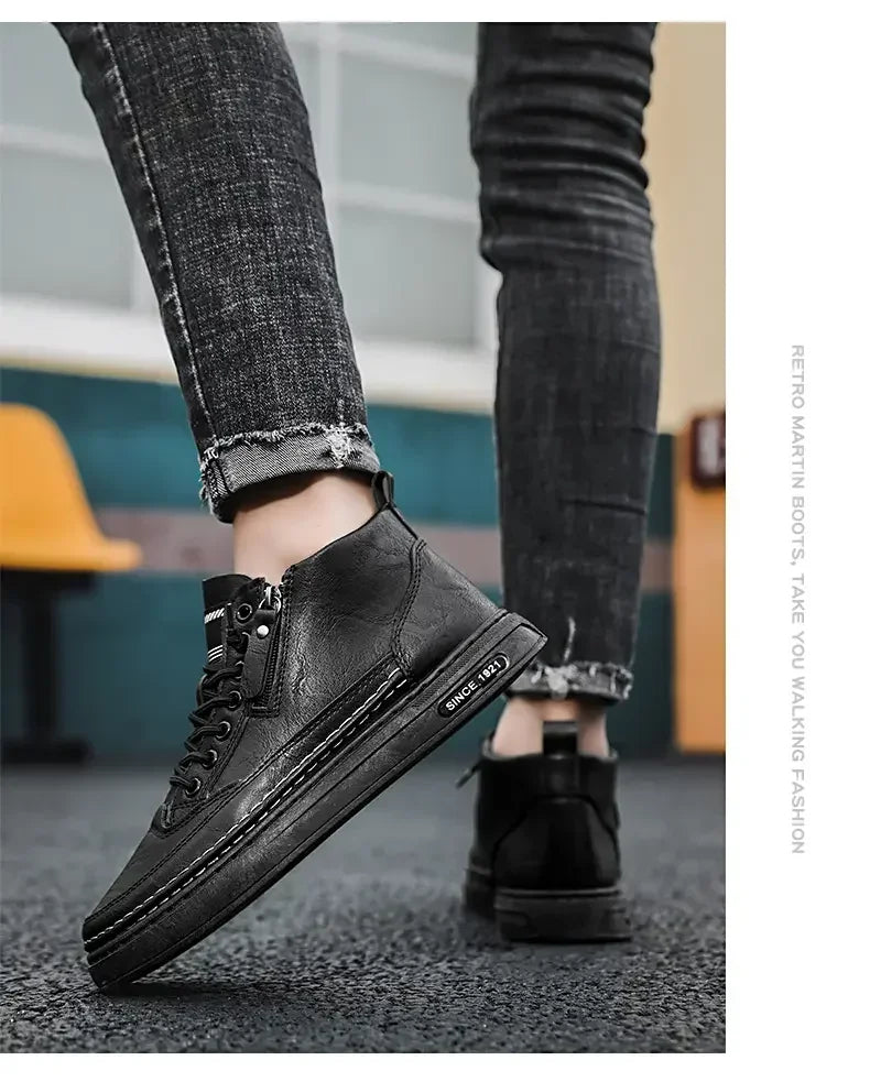 Stivali Da Uomo In Pelle Invernali Alti Scarpe Moda Stivaletto Casual Da Lavoro All Aperto Sneakers Maschili Novità