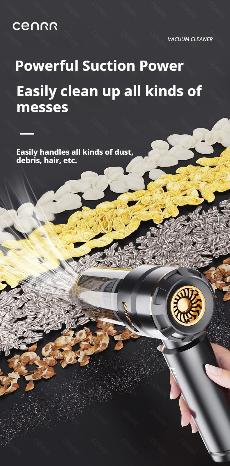 Cenrr 998000 Aspirapolvere Per Auto Senza Fili Potente Portatile Con Accessori Auto E Pulitore Universale