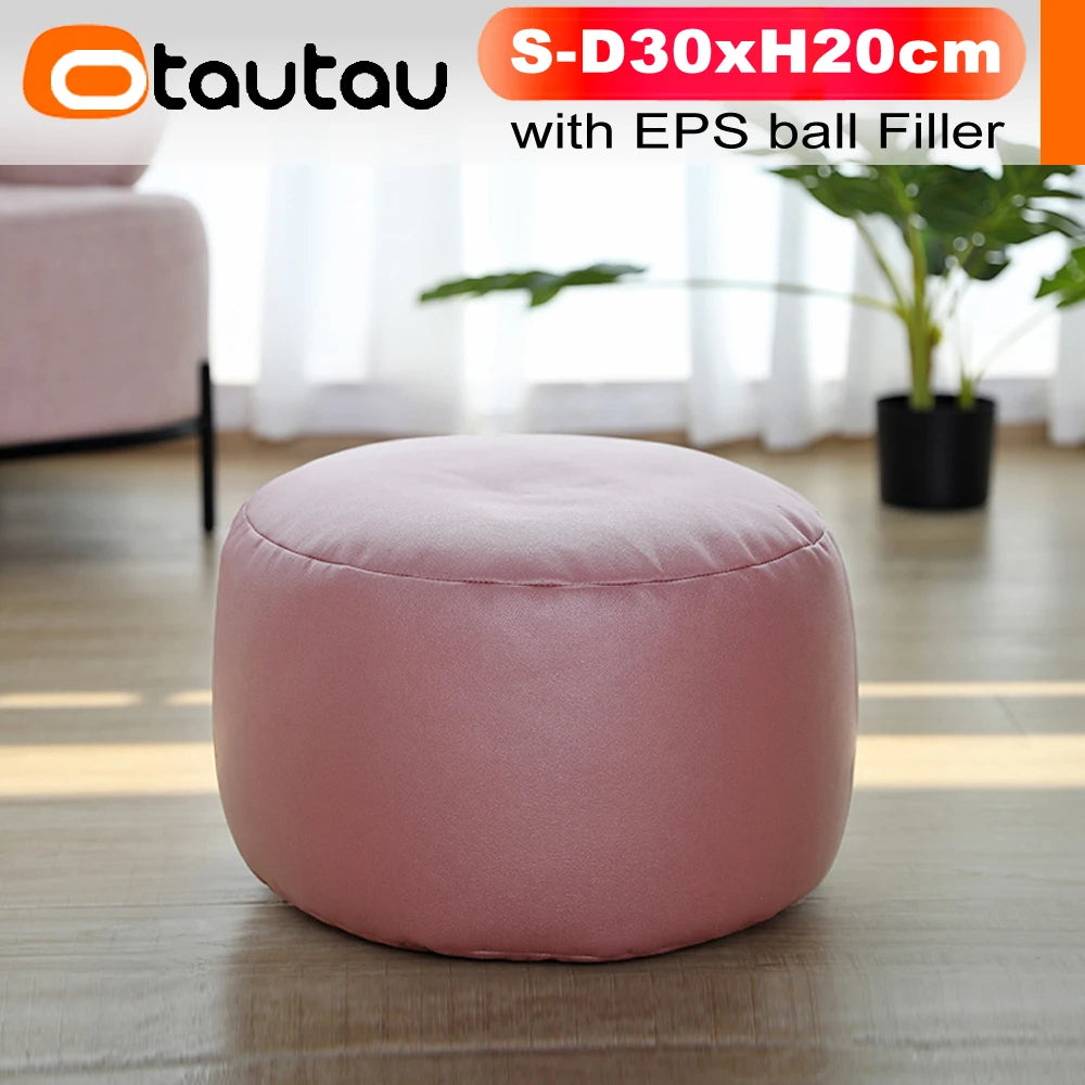 Otautau Beanbag Poggiapiedi Rotondo In Ecopelle Con Sedile Soffio D30xH20cm Sgabello Pouf Per Pavimento