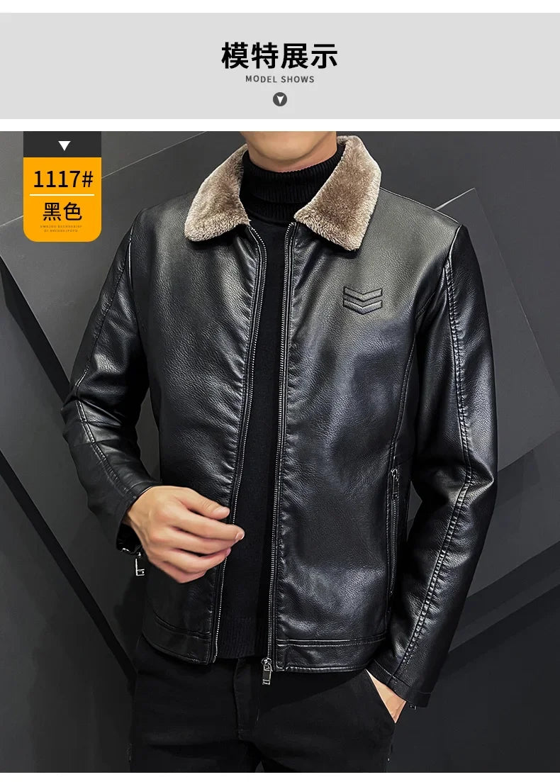 Giacca In Pelle Ispessita Da Uomo Invernale Con Cerniera E Bavero Design Taglie Forti Bomber