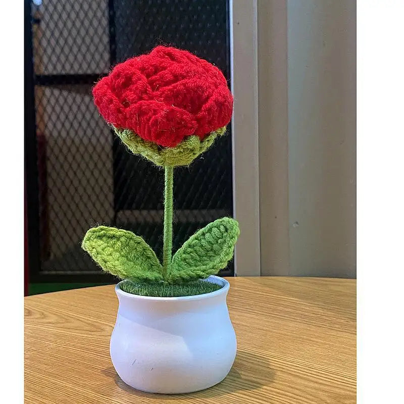 Fiore In Vaso Fai Da Te Rosa Mini Tessuti A Mano Per Scrivania Ufficio Decorazione Casa Filo Di Lana