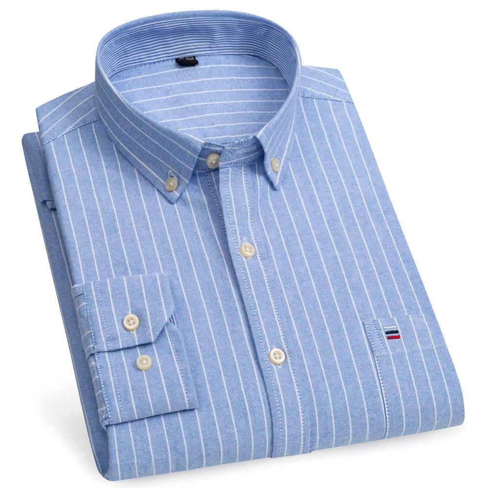Camicia Da Uomo Oxford Abbottonata Maniche Lunghe In Cotone Al 100 Percento Con Tasca A Quadri Piccoli Stile Casual
