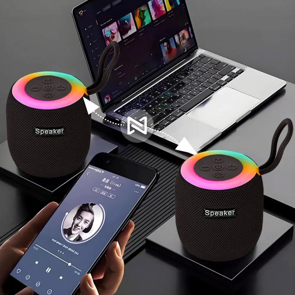 Altoparlante Bluetooth Portatile Con Luce RGB Mini Subwoofer Suono Stereo Senza Fili Per Campeggio Auto Casa