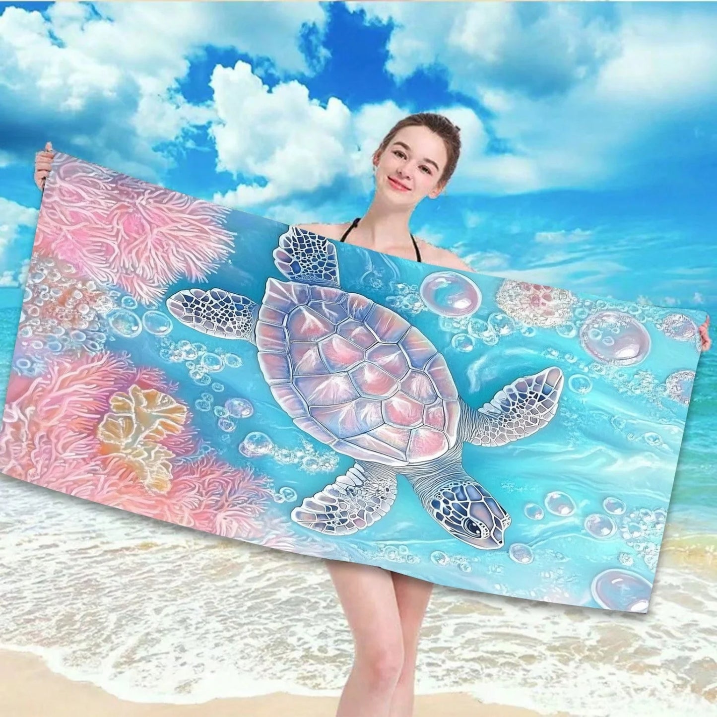 Telo Mare Con Motivo Tartaruga E Disegni Di Vita Marina Per Nuoto E Attività All Aperto