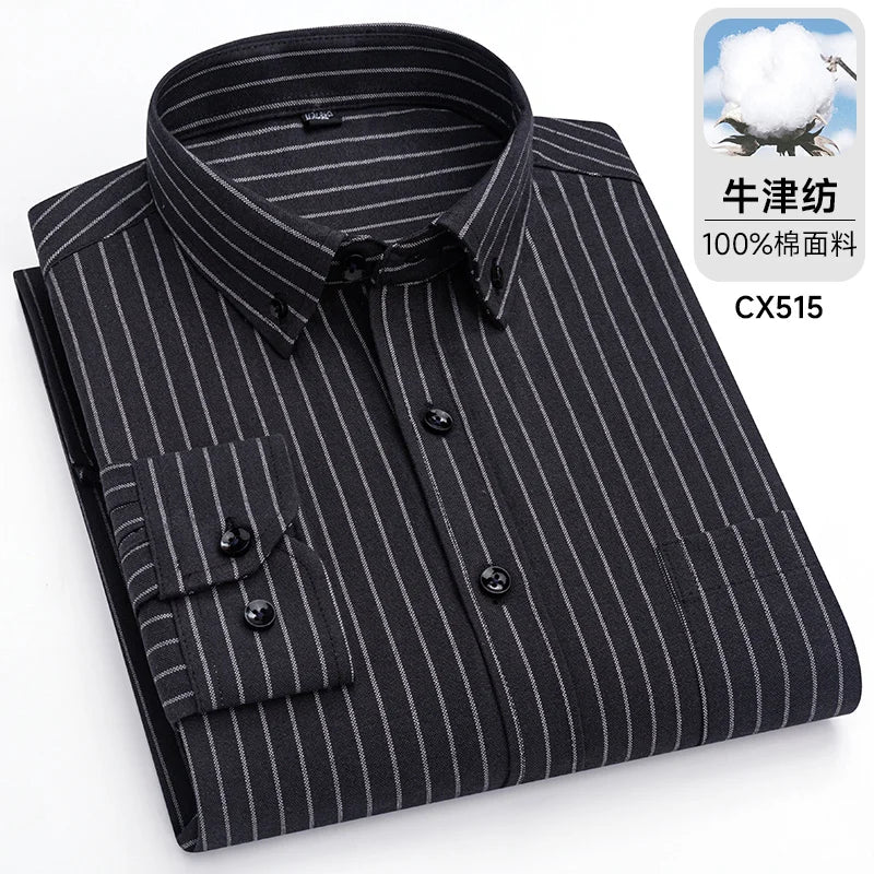 Camicie Scozzesi a Righe Da Uomo In Cotone Oxford Maniche Lunghe Con Bottoni Taglie 6XL 7XL Business Casual