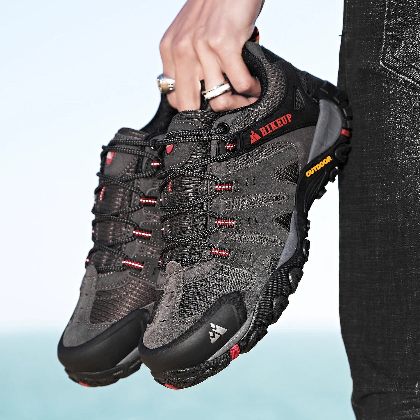 HIKEUP Scarpe Da Trekking Da Uomo In Pelle Scamosciata Impermeabili Traspiranti Esterno Resistente All Usura