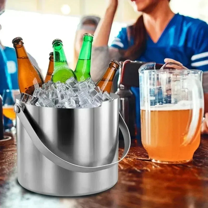 Secchiello Per Ghiaccio In Acciaio Inossidabile Isolato Doppia Parete Da Due Tre Quattro Litri Con Maniglia E Pala Per Bar