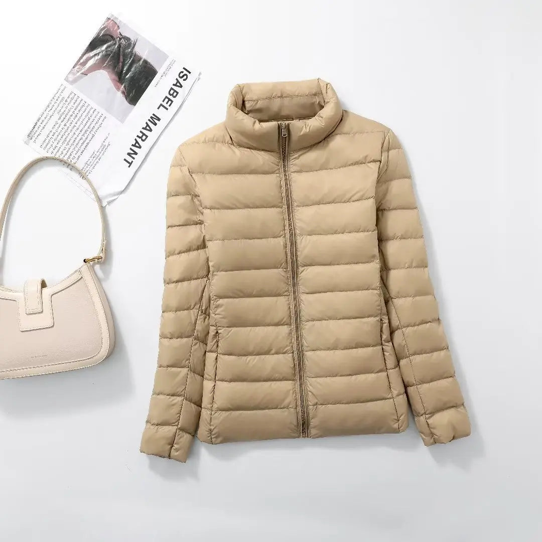 Cappotto Imbottito Femminile Ultraleggero Ripiegabile Collo Alla Coreana Slim Fit Da Ufficio 2023 Nuovi Arrivi