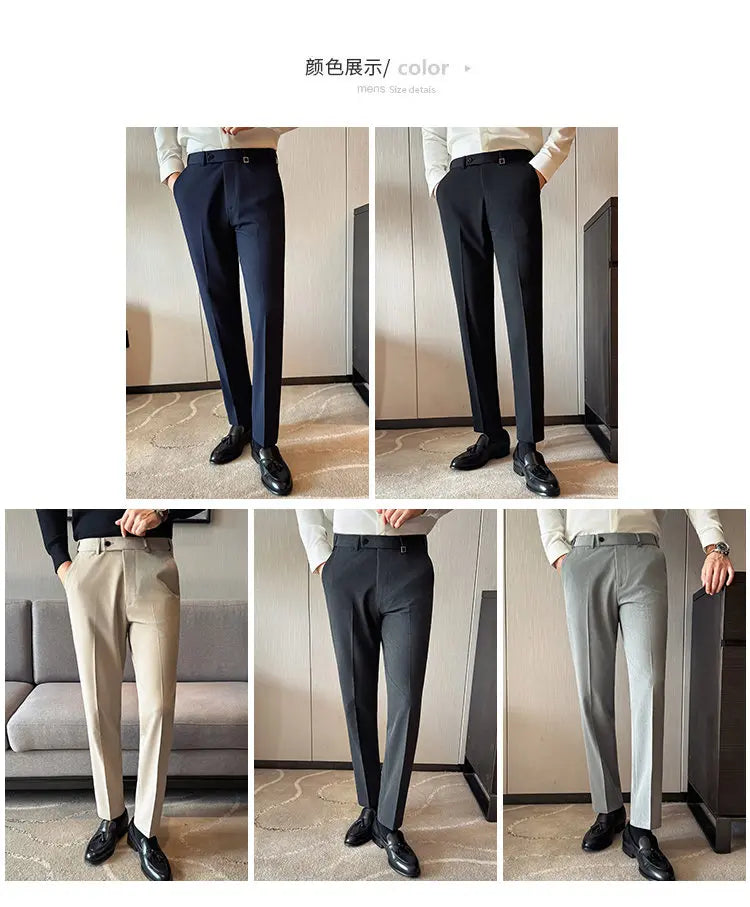 Pantaloni Da Uomo 2026 Primavera Slim Fit Eleganti Elasticizzati Tinta Unita Business Casual Pantaloni Da Ufficio