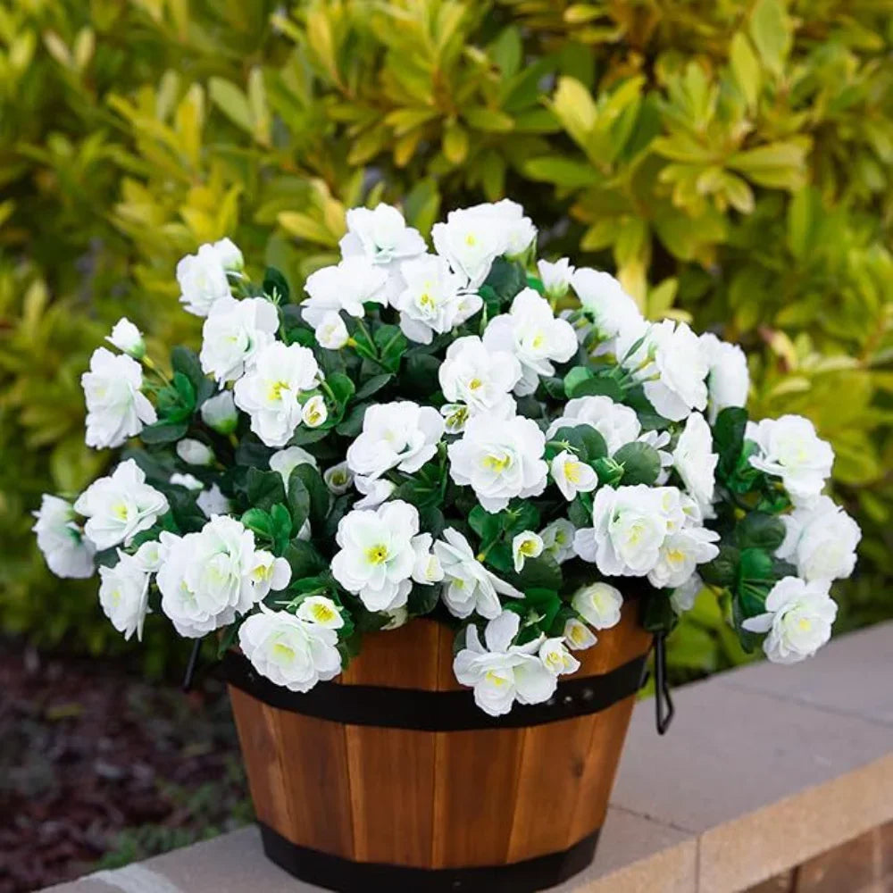 Set da 2 Pezzi Fiori Artificiali Azalea Rosse Autunno UV Resistenti per Decorazioni Interni della Casa