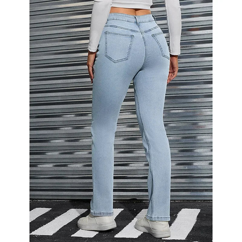 Jeans Donna Vita Alta Svasati A Gamba Dritta In Denim Classico 2025 Pantaloni Casual Eleganti Per Ragazze