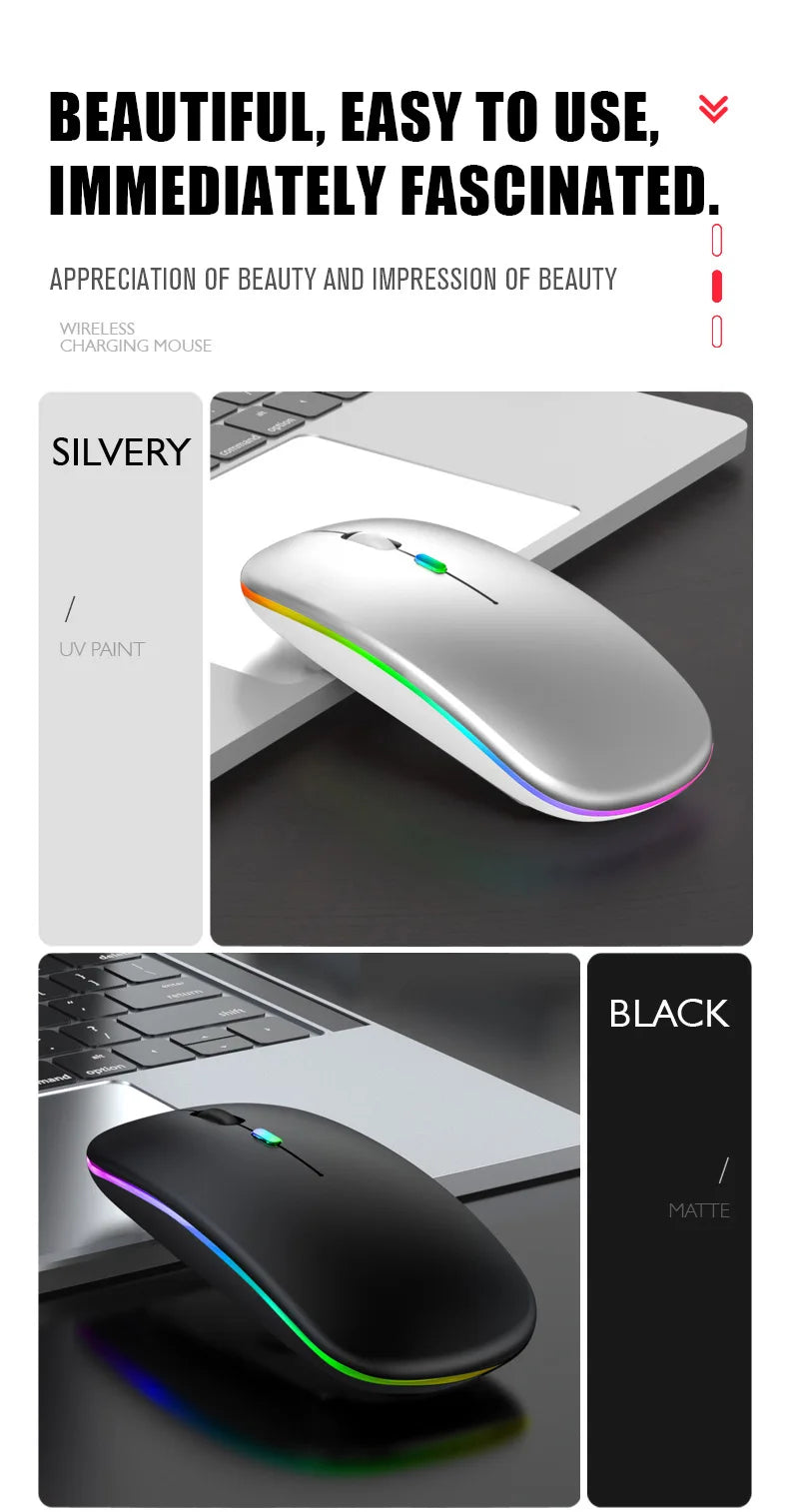 Mouse Wireless Bluetooth Ricaricabile USB RGB 1600 DPI 2,4 GHz Per PC Laptop Tablet MacBook Gaming