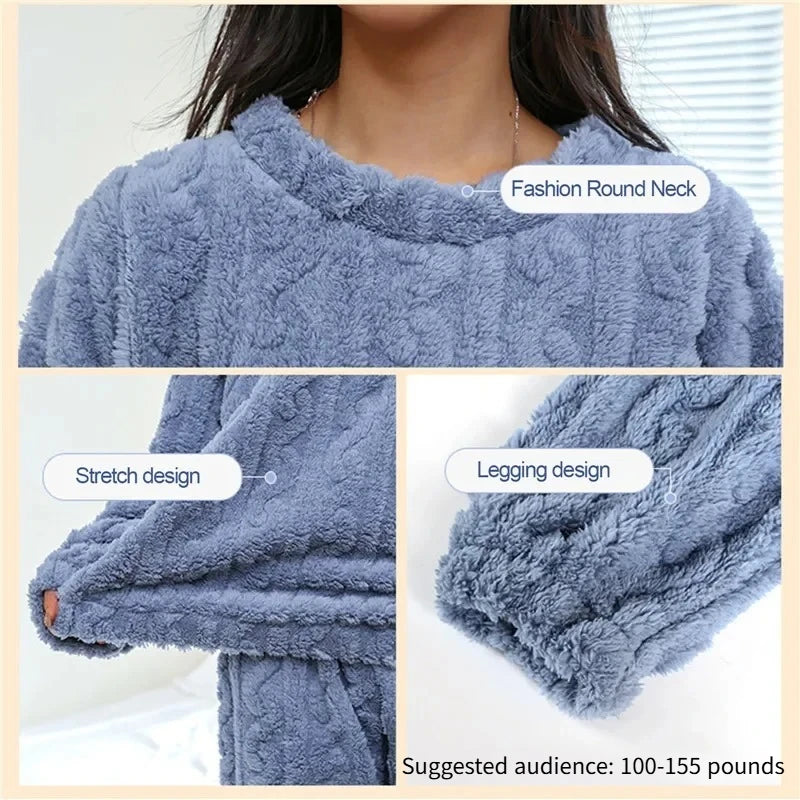 Pigiama Da Donna In Velluto Jacquard Caldo Corallo Morbido Inverno Accogliente Natale Regalo Di San Valentino