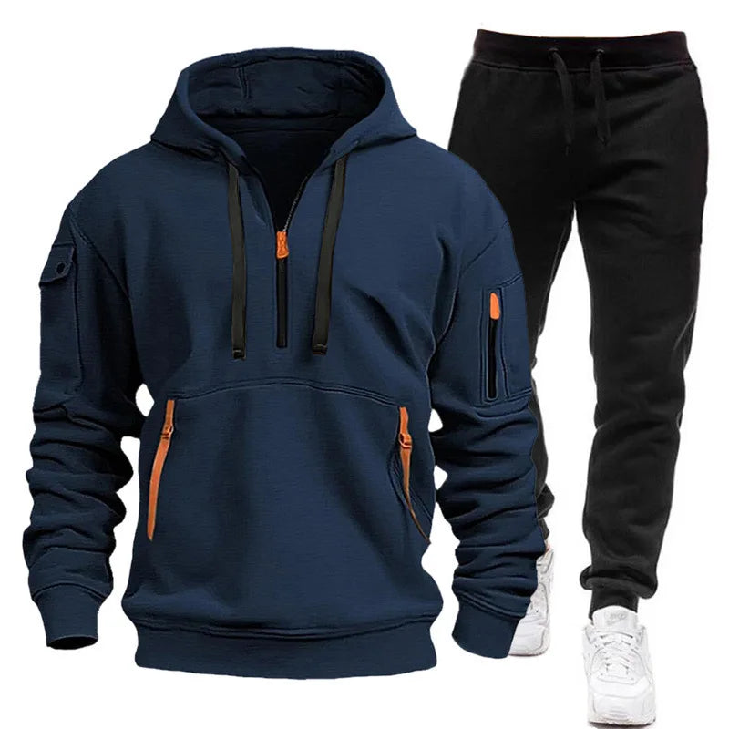 Set Felpe Con Cappuccio E Pantaloni Sportivi Da Uomo Per Esterno Autunno Inverno Fitness