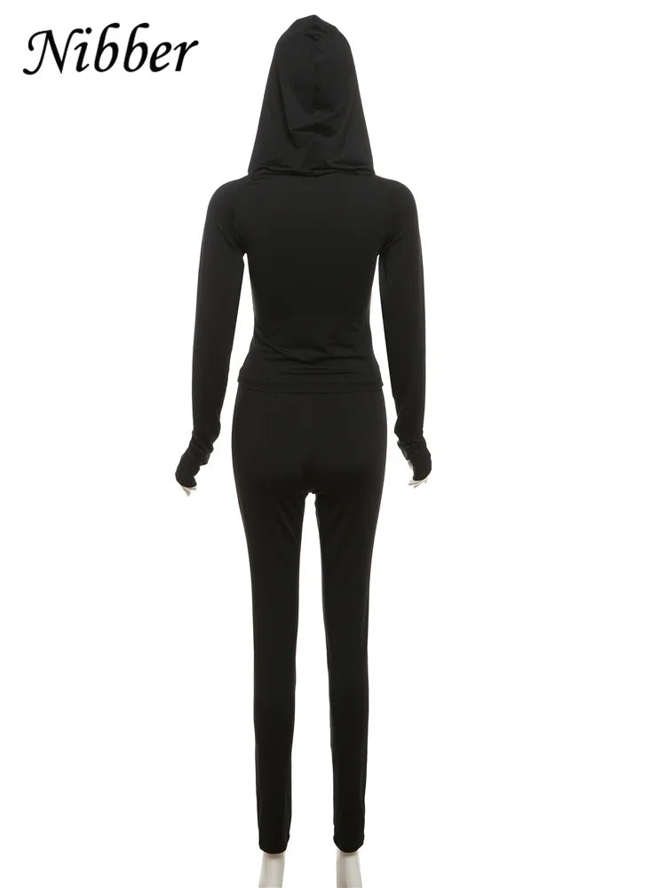 Nibber Sportivo Casual Tuta 2 Pezzi Donna Con Cappuccio Zip Crop Top E Leggings Fitness Morbide Stretch Streetwear