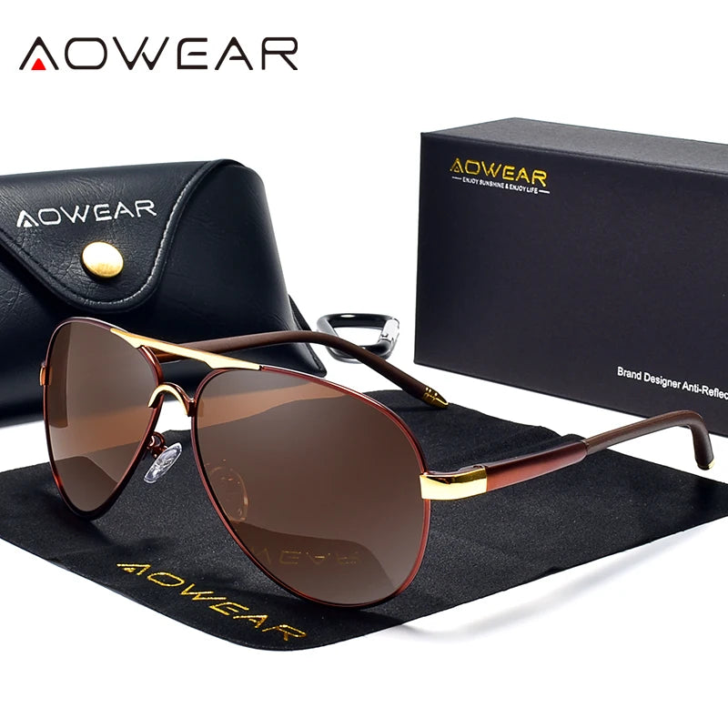 Occhiali Da Sole Da Aviazione Uomo Polarizzati A Specchio HD UV400 Aowear Da Pilota