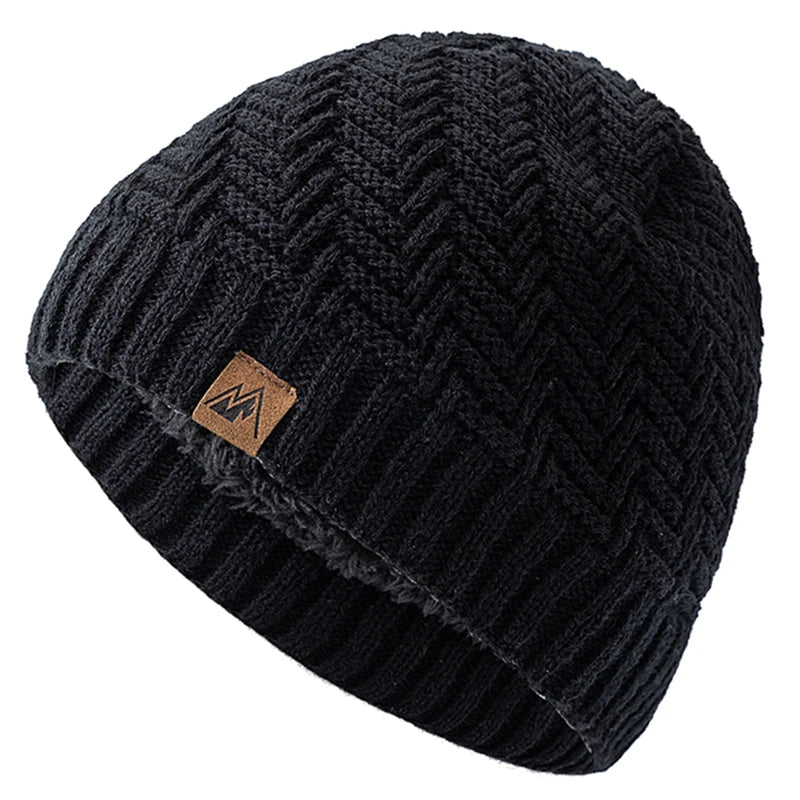 Berretto Invernale Unisex Peak Labal Lavorato A Maglia Con Fodera In Pelliccia Peluche Per Esterni Uomo Donna