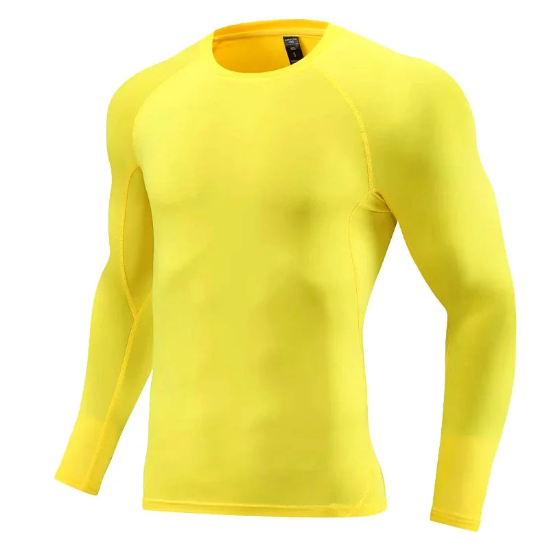 T-shirt da uomo slim a maniche lunghe T-shirt sportiva da palestra T-shirt da compressione fitness da corsa Maglia da calcio da jogging all'aperto attillata rapida