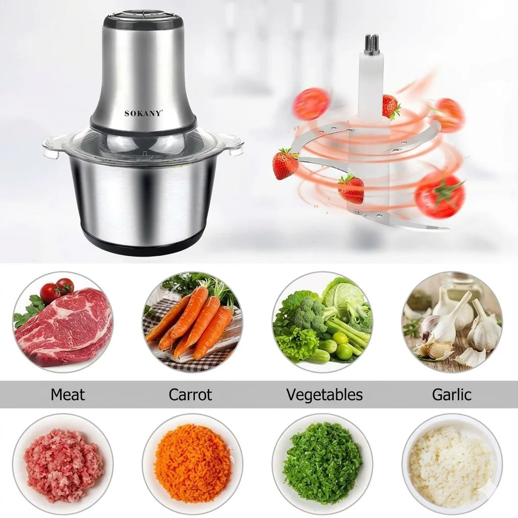 Tritacarne Elettrico 800W 3L Multifunzione Robot Da Cucina In Acciaio Inox Verdure Chopper Affettatrice Macchina Casa