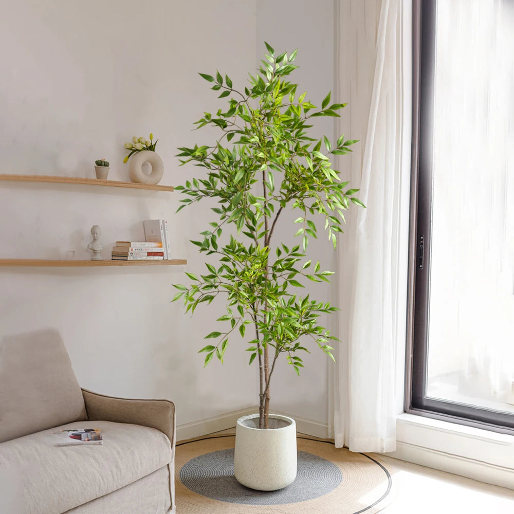 Piante Nandina Artificiali Alte 75-140 cm Con Rami Di Palma Tropicali Foglie Di Bambù Verdi Per Arredamento Ufficio