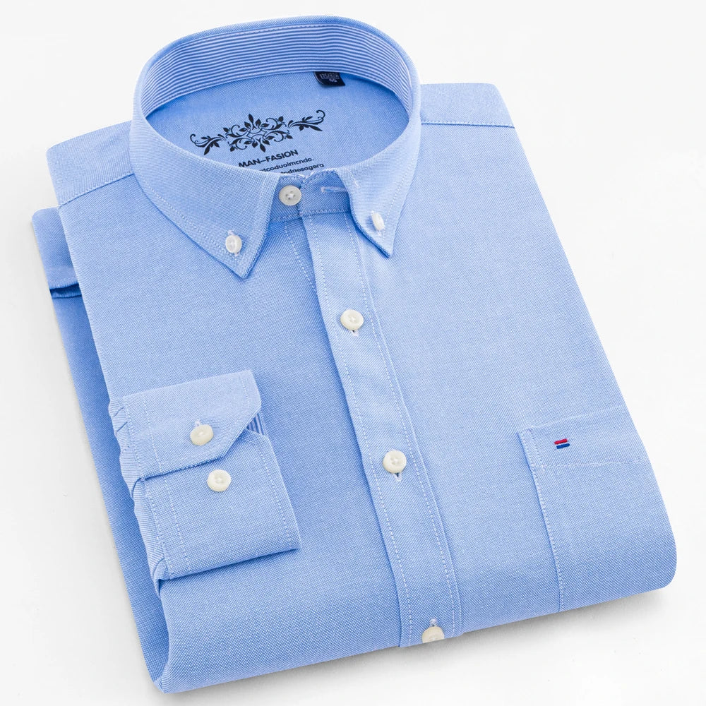 Camicia Uomo Solida Elegante Misto Cotone Traspirante Maniche Lunghe Formale Con Bottoni Vestibilità Regolare Risvolto