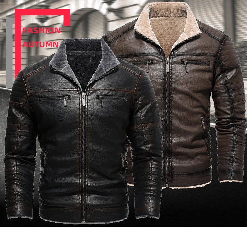 Cappotto Invernale Da Uomo In Pelle PU Addensata Peluche Caldo Retro Stile Urbano