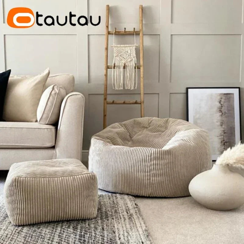 Otautau Pouf In Velluto A Coste Senza Riempitivo Pavimento Beanbag Sedia Lettino Ottomano Mobili Senza Telaio DD025