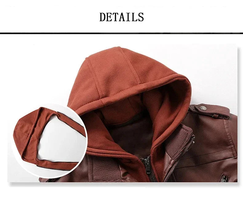Giacca Da Moto In Finta Pelle Marrone Per Uomo Con Cappuccio Rimovibile In PU Apparway EU Taglia Alta Qualità