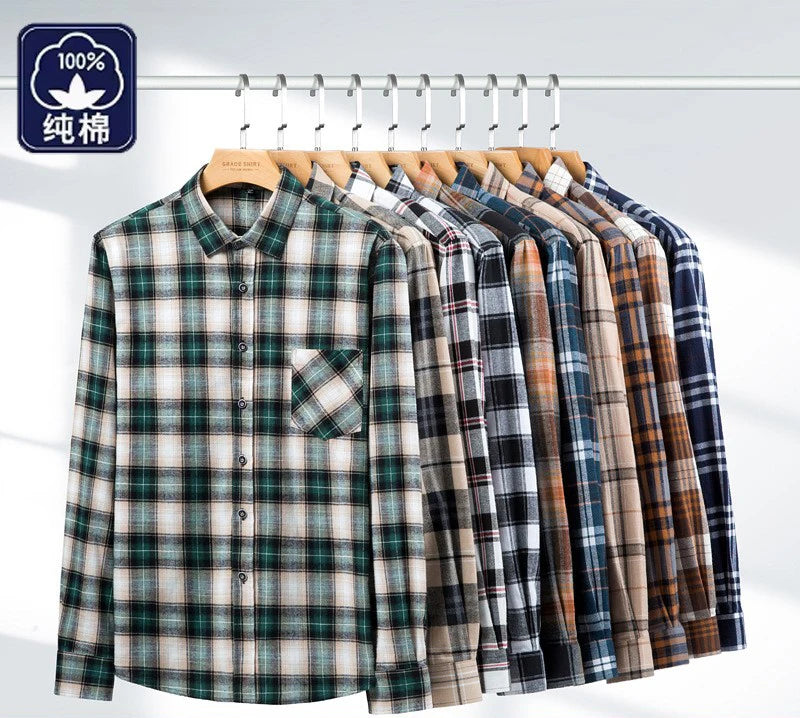 Camicie Flanella Scozzese da Uomo Manica Lunga Plus Size 9XL 10XL 11XL Cotone Morbide Standard Fit Casual