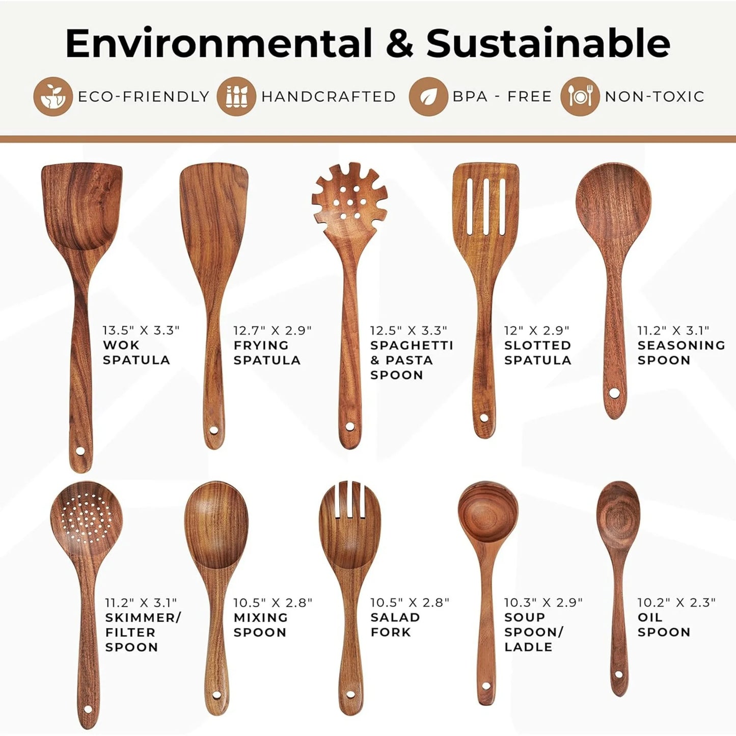 Set Utensili Da Cucina In Legno Con Portautensili 5 6 7 8 9 10 Cucchiai Ecologici
